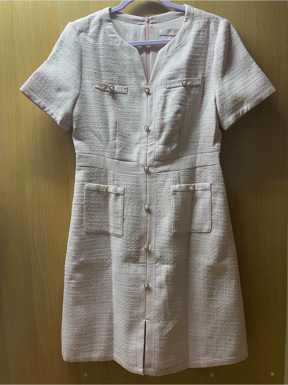NWT* GOELIA Gathered Waist Single-Breasted Sequins Tweed Mini Dress | L